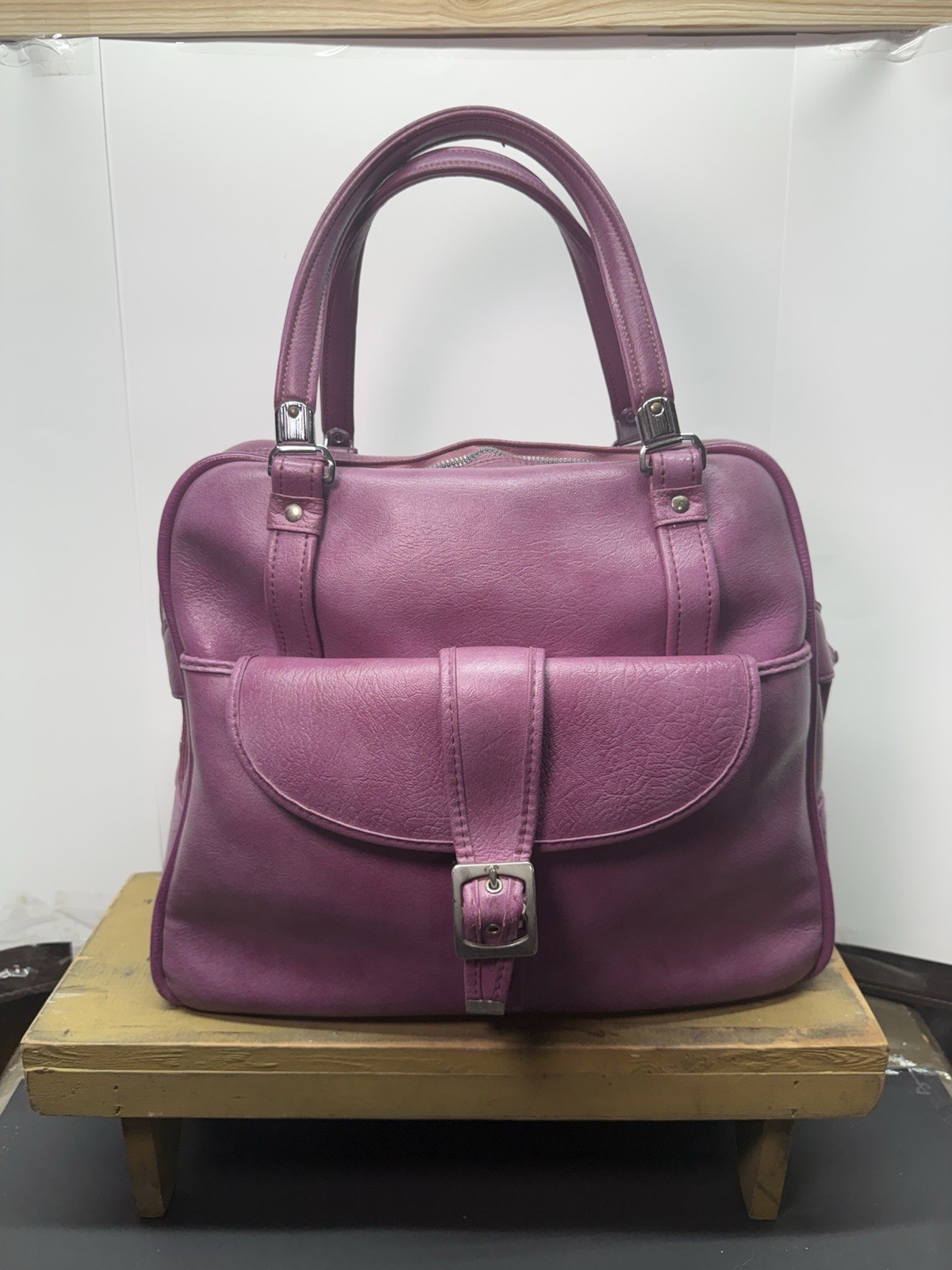 American Tourister Vintage Purple Faux Leather Travel Bag, Soft Case, Locking