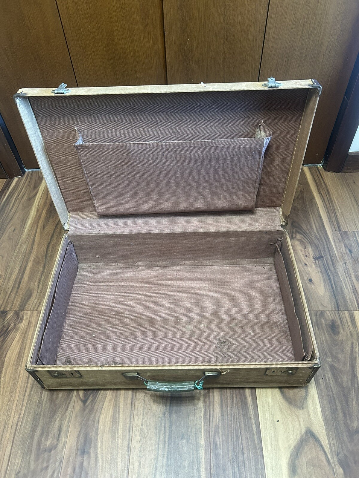 Vintage Luggage Wardrobe Suitcase•Brown Fabric Covered Beautifully Decayed