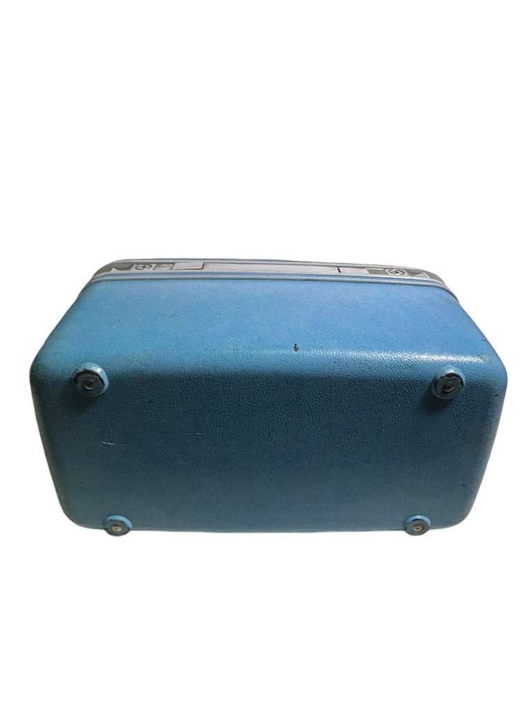 Vintage Samsonite Makeup Case Blue Hard Shell Travel Vanity Train Case No Keys