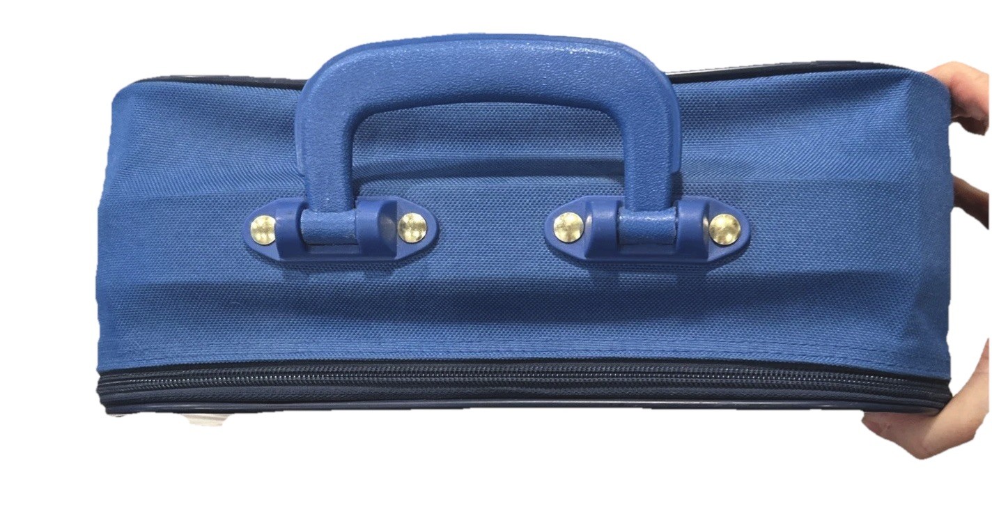 VTG Blue Going to Grandmas Kids Suitcase Mercury Luggage Animal Circus Train SEE