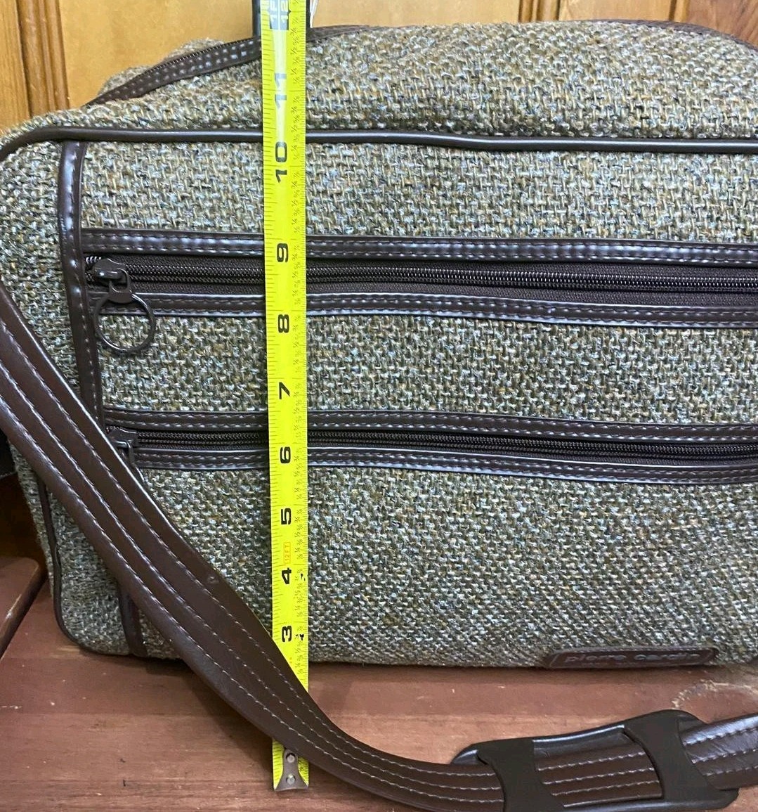 Set Of 2 Vintage 70s 80s Pierre Cardin Brown Tweed Suitcase Luggage Travel Bags