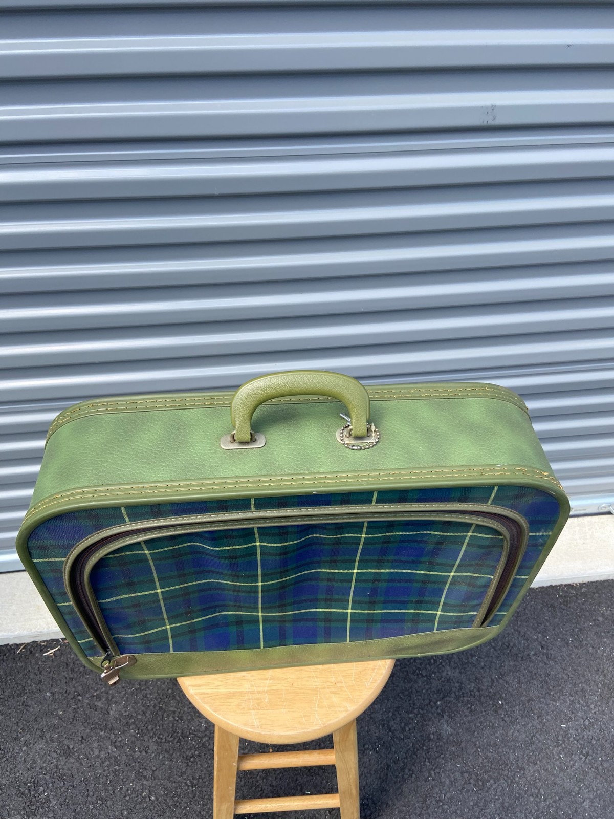 Vintage Green Suitcase Green Tartan Plaid Soft Side Luggage MCM Y2K