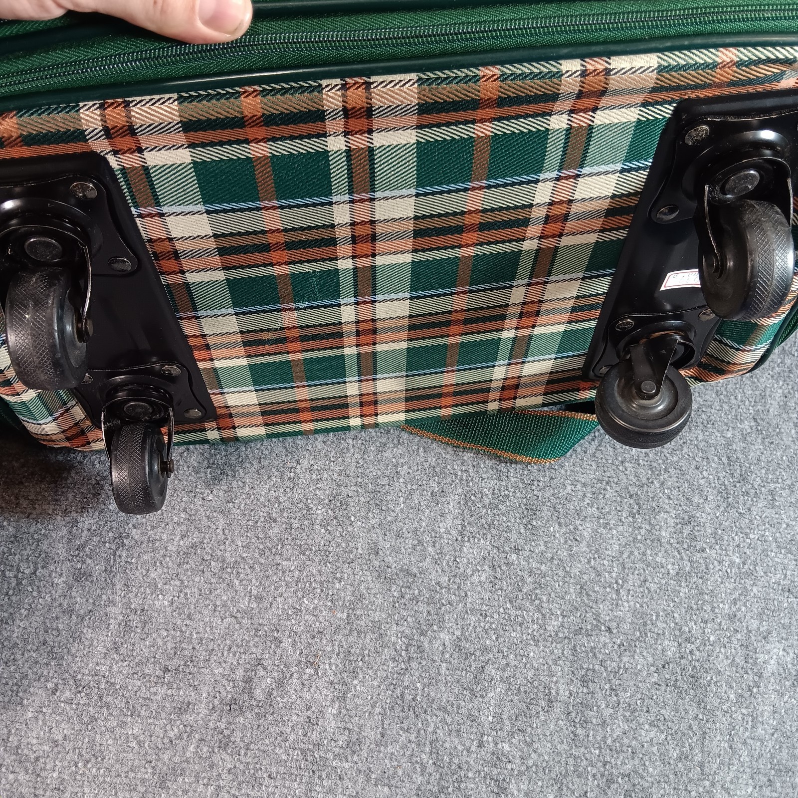 Waipu Plaid Green Classic Luggage Vintage Straps Leather Canvas with Wheels