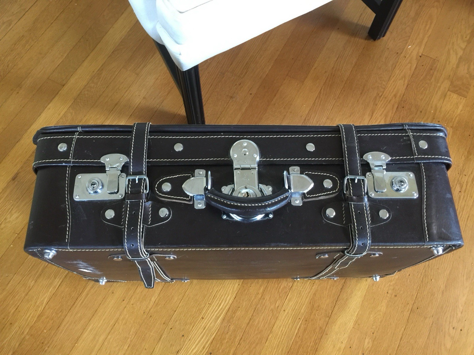 Vintage Leather Suitcase With Strapping Travel MCM 1960’s China EUC