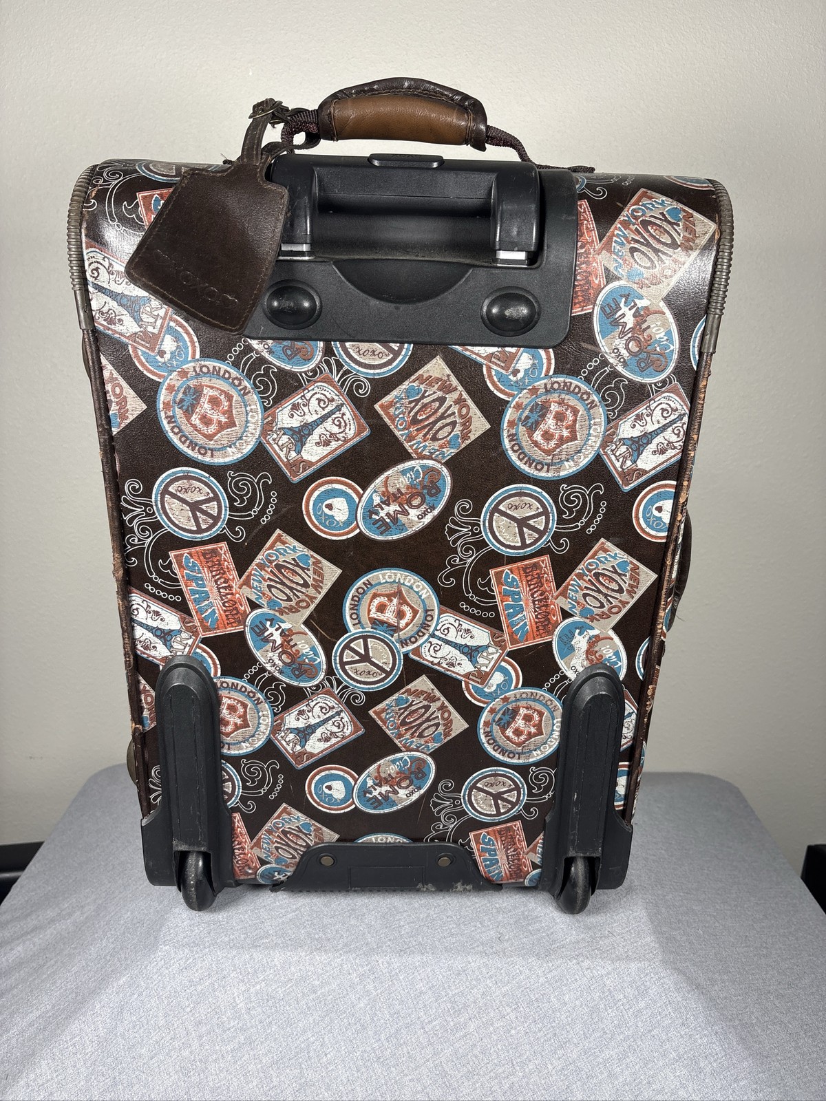 XOXO Leather Travel Print Brown Rolling Suitcase Carry On Luggage Bag