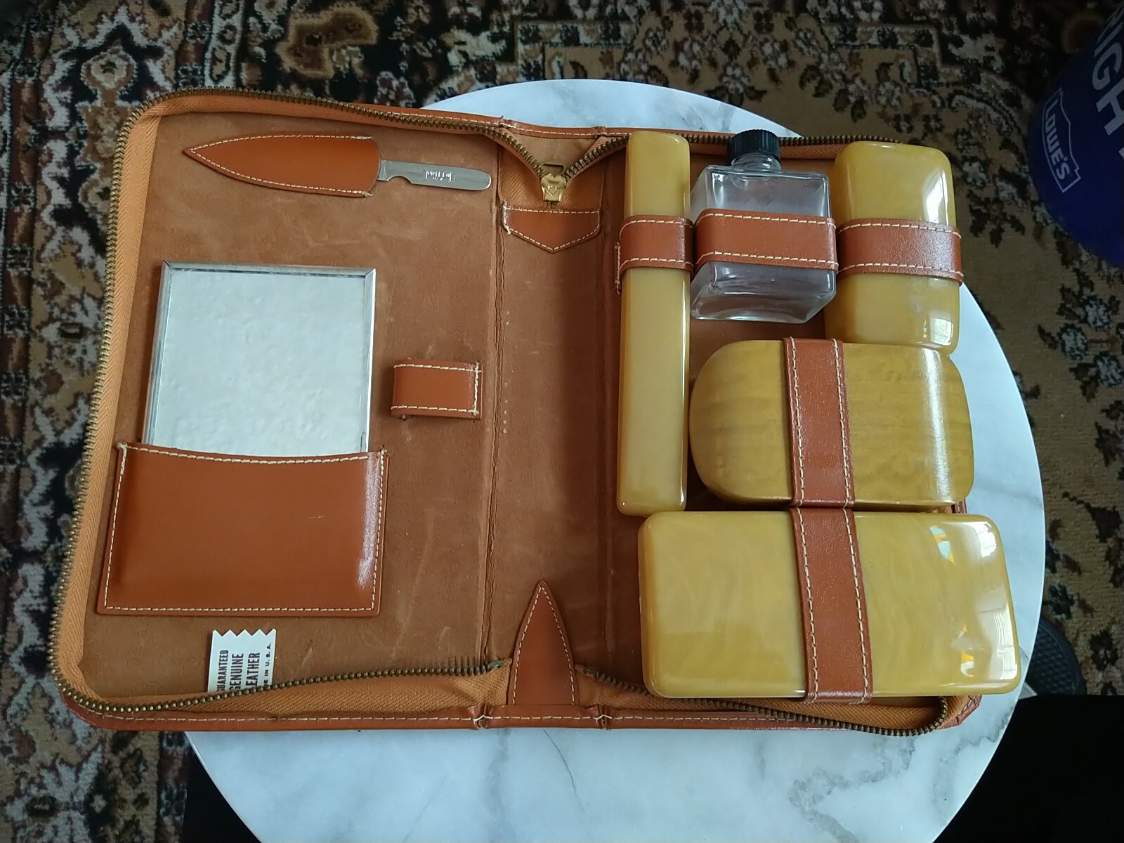 Vintage Toiletry Set 7-piece Genuine Leather Made In USA travel manicure