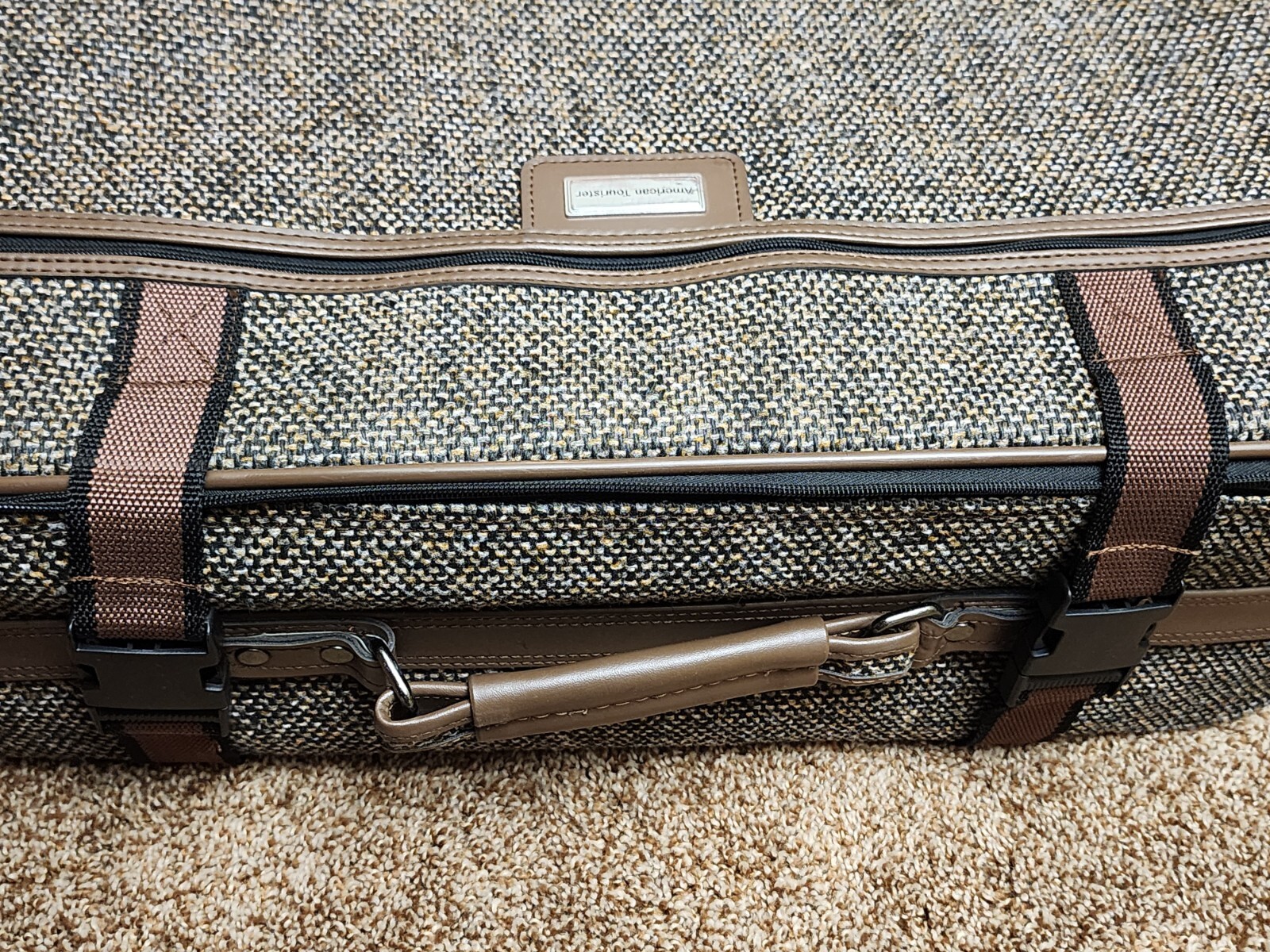 Vintage American Tourister Luggage Soft Canvass Brown Set of 2 Wheeled