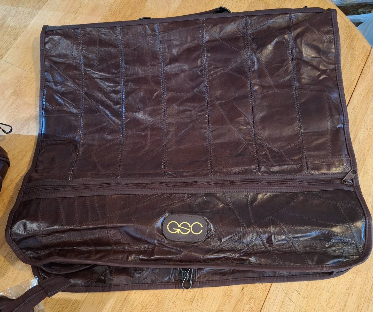 Vintage GSC Brown Patchwork Leather 3 Piece Luggage Set