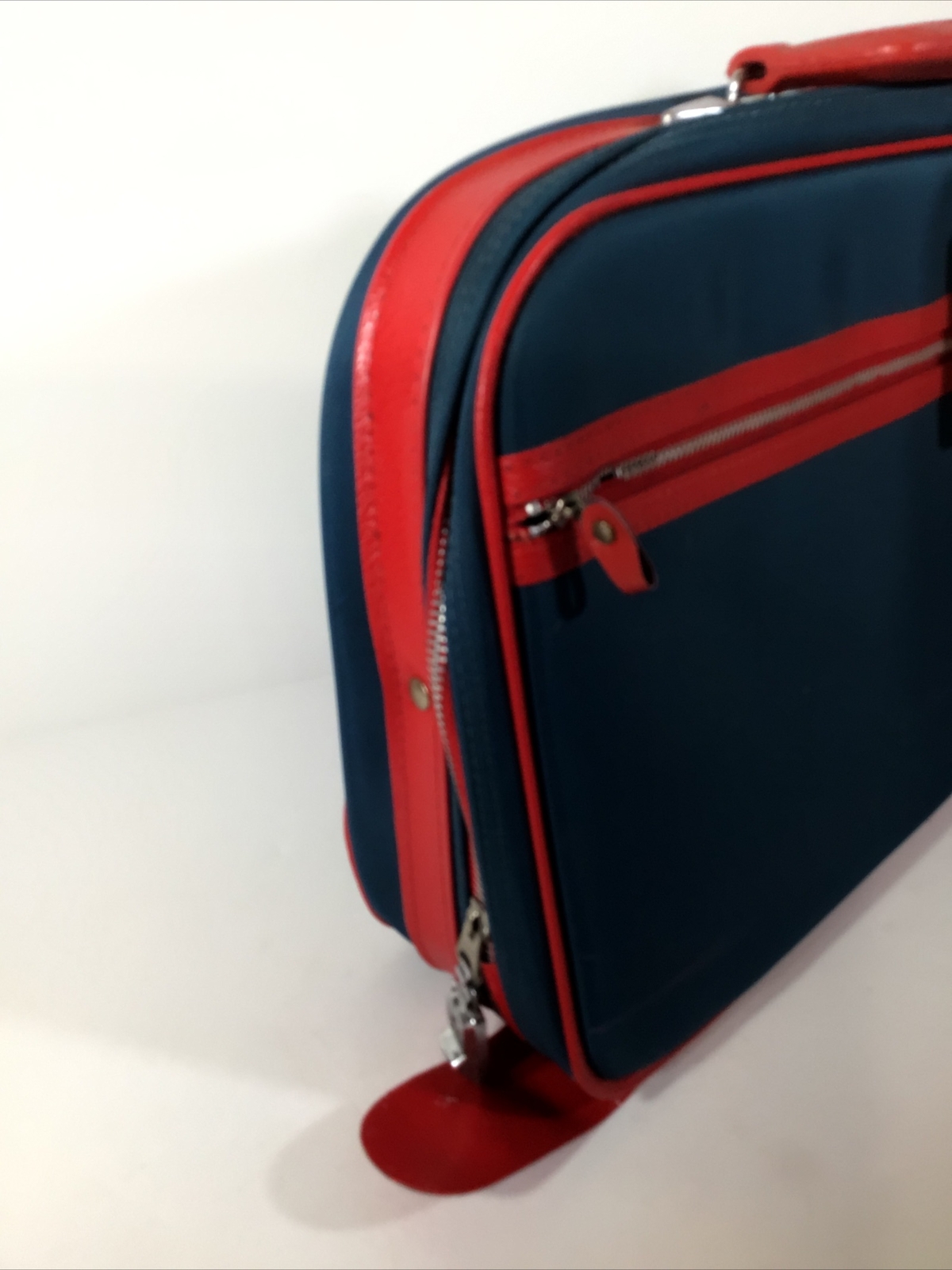Vintage MCM~60’s-70’s Luggage Overnight Suitcase ~Navy/Red~15”x10.5”