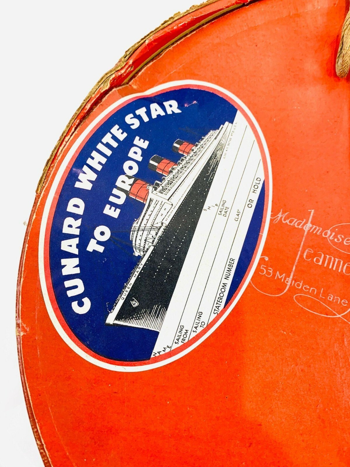 Vintage 40s Hat Box Mademoiselle Jeanne Rauschert Travel Stickers Box