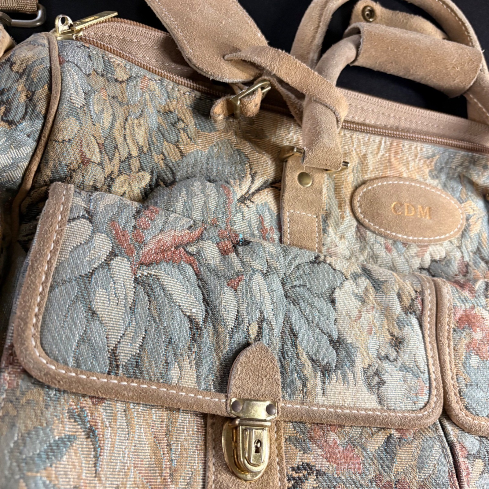 vintage French Luggage Co. Paradise Tapestry bag Suede travel duffle carryon