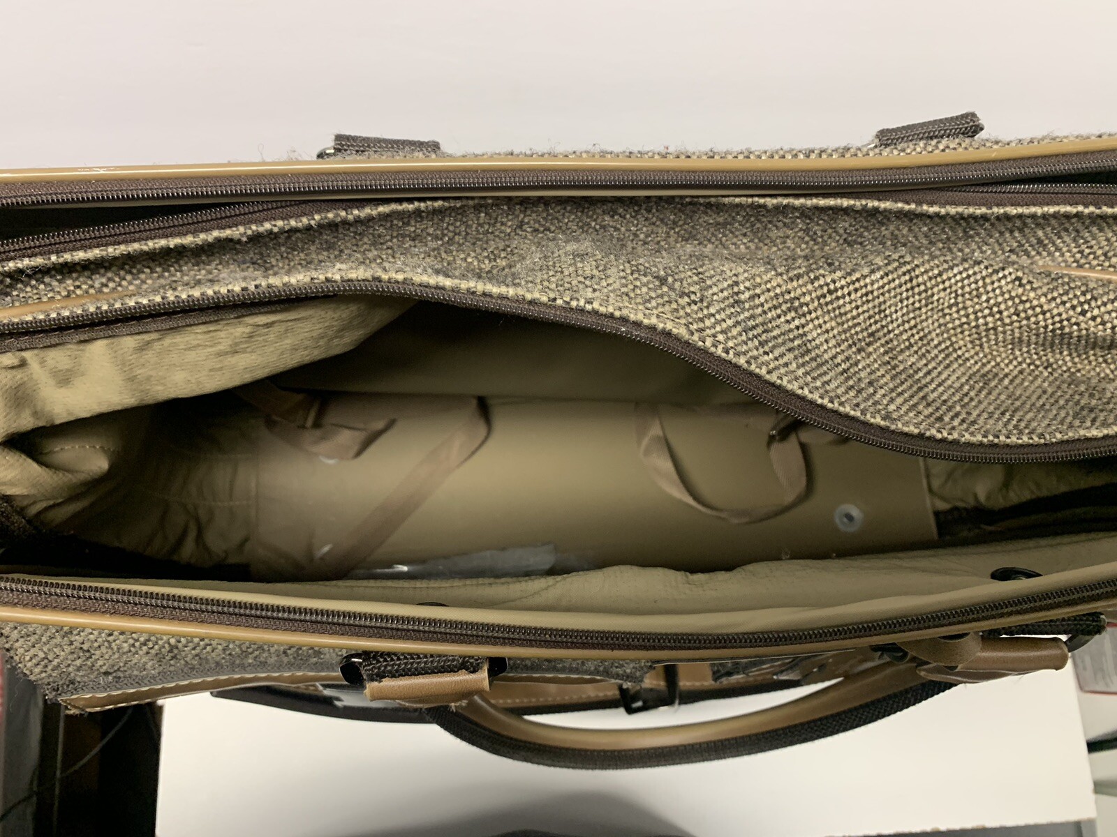 Vintage Large 4 Compartment Tweed And Leather Atlantic Travel Tote