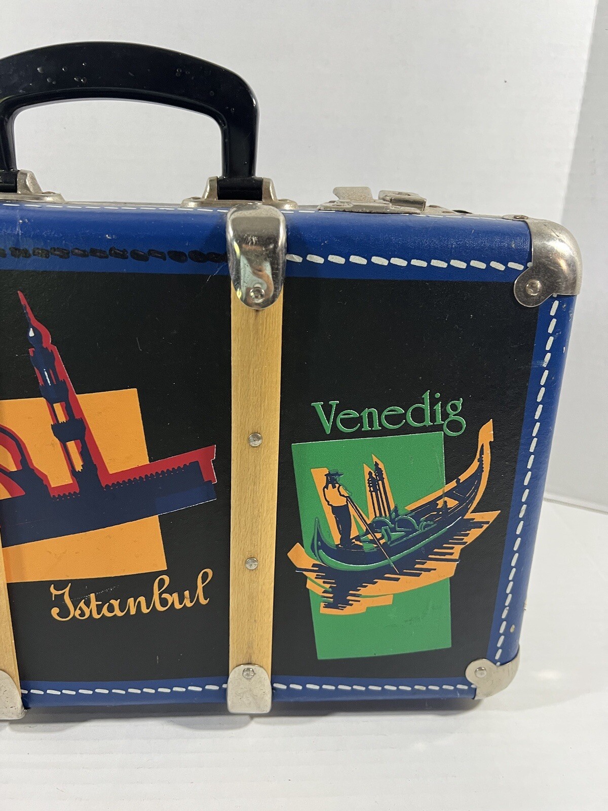 Unusual Vintage Blue Luggage Travel Suitcase Decor Istanbul Venedig Nice! #2