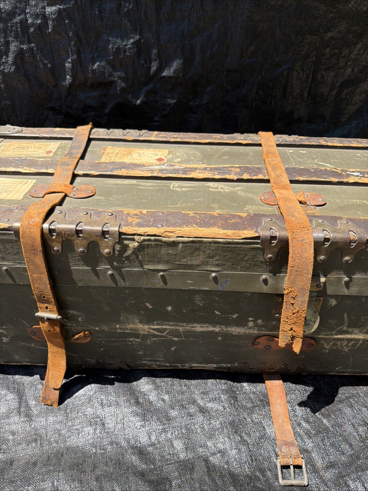 Antique Vtg Suitcase Luggage Wood Leather Train Case Trunk Travel Steamer 47”16”