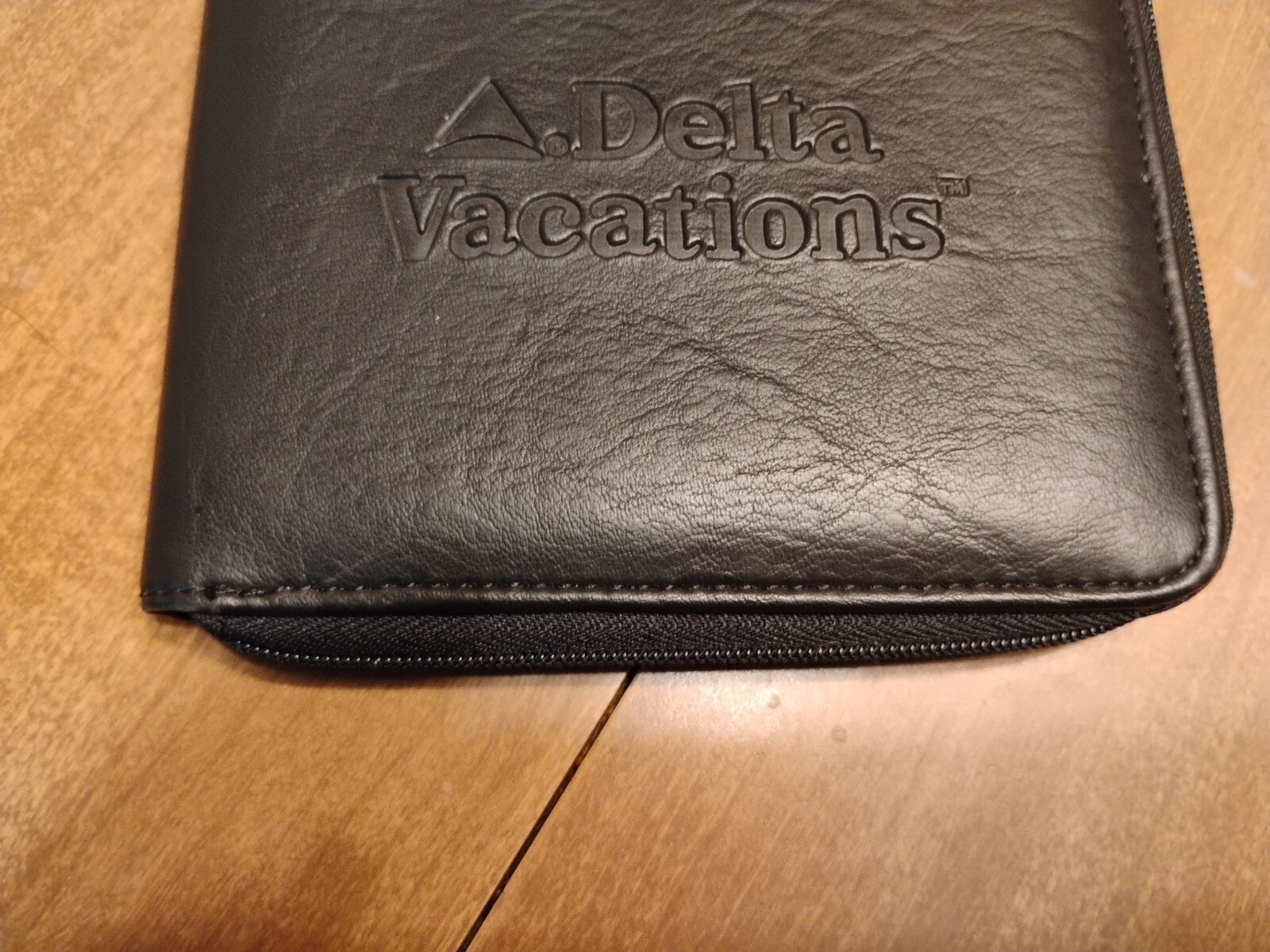 Vintage Delta Vacations Travel Case Black Leather Zipper Close Unique USA Nice
