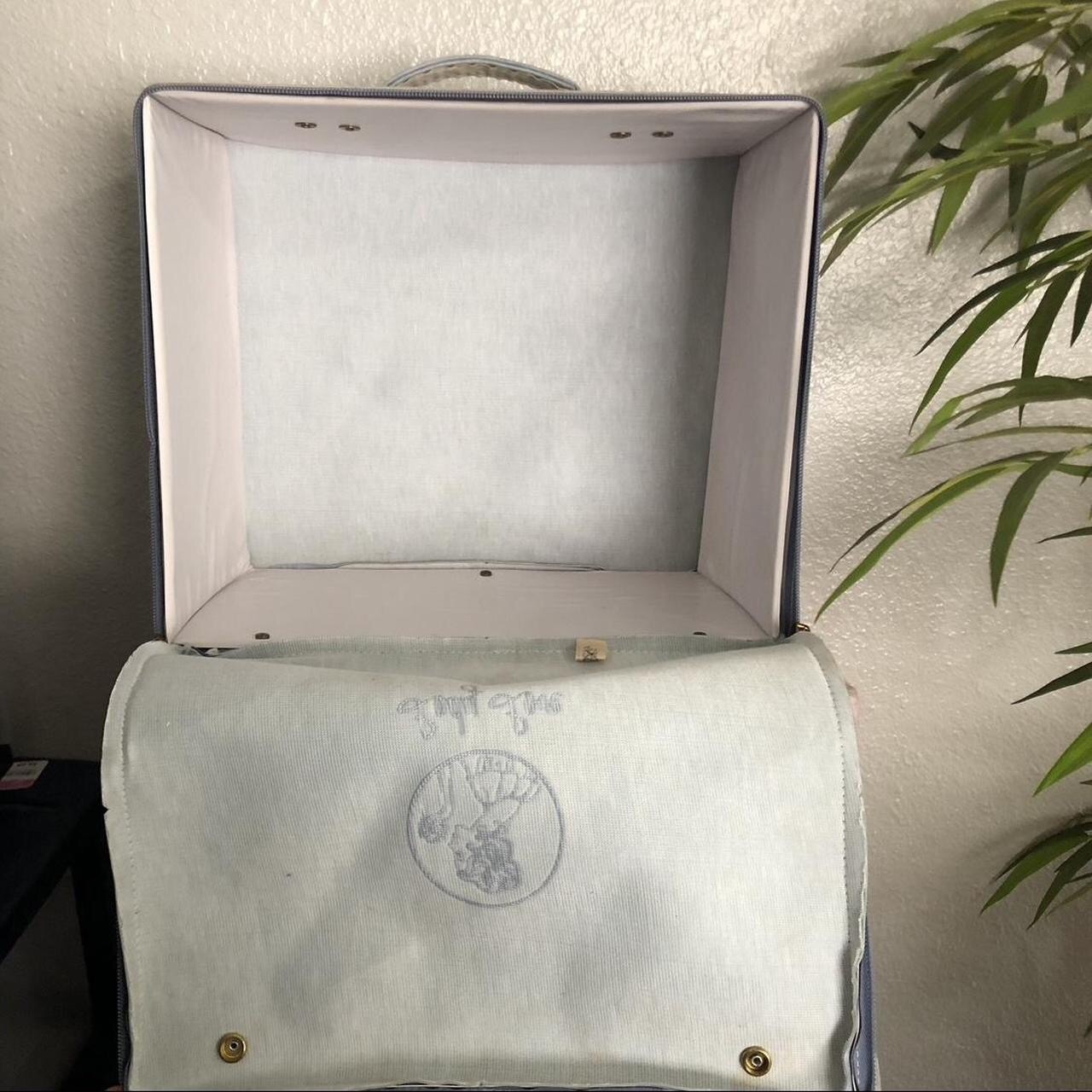 Vintage Blue Travel Box Luggage Hat Box Carry On Case Retro Square Suitcase MCM