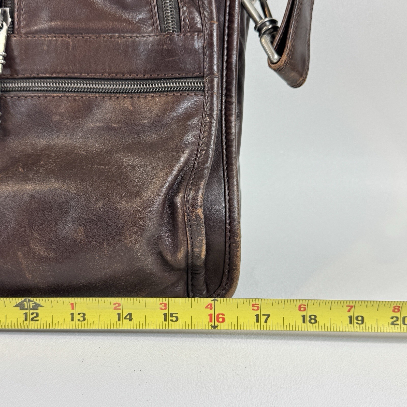 Vtg Tumi Alpha Expandable Organizer Brown Leather Laptop Briefcase w/ Strap