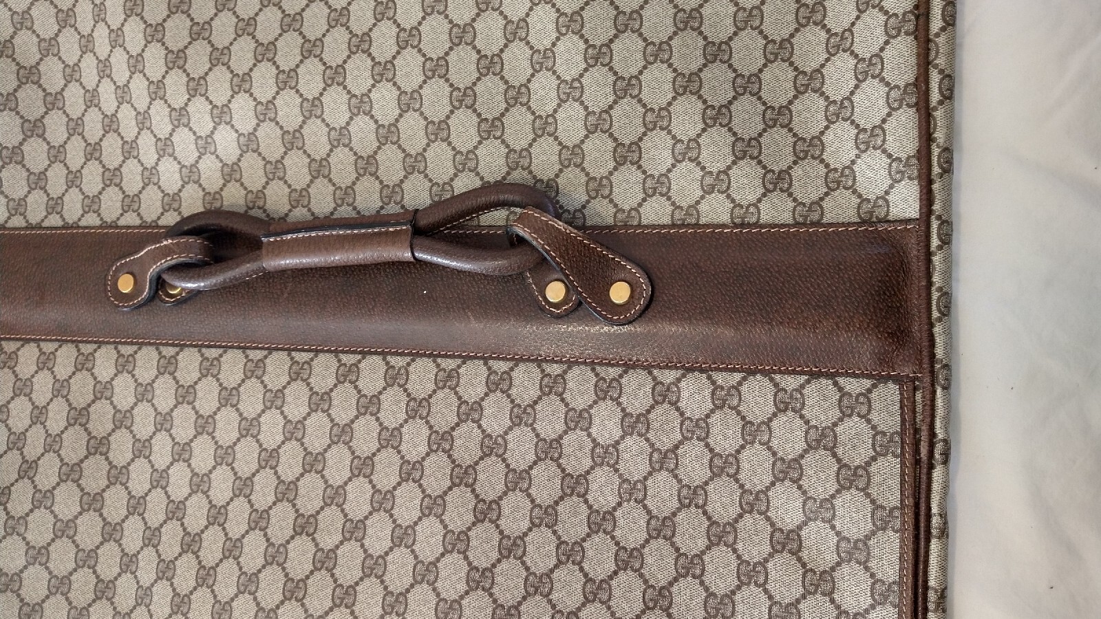 80s Vintage Authentic Large Gucci Brown GG Garment Bag with compartments