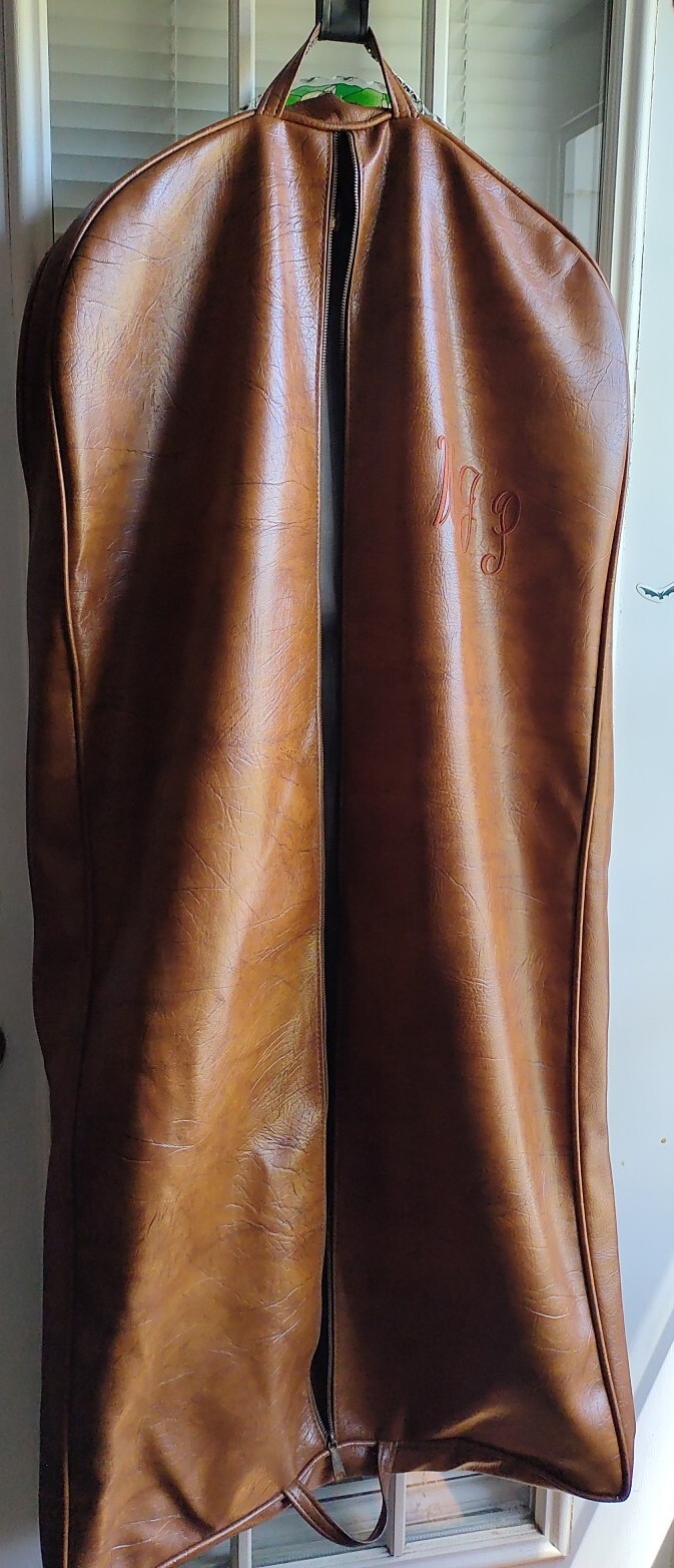 Vntg 70’s Faux Leather Monogram WGP Garment Bag/Can Be Folded/Hung Light Brown