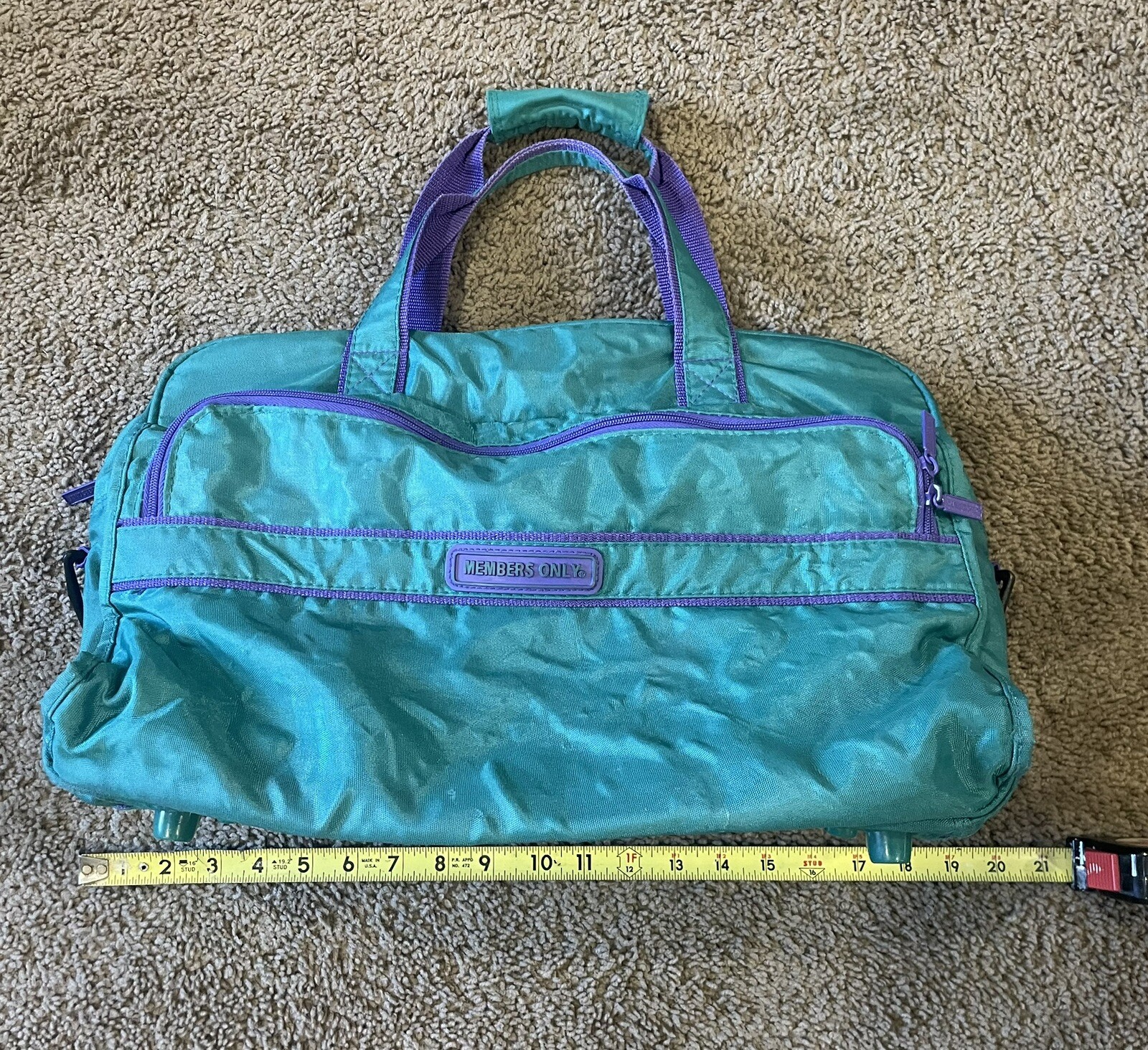 Members Only Bag Vintage 80s Duffel Bag Suitcase Teal and Purple