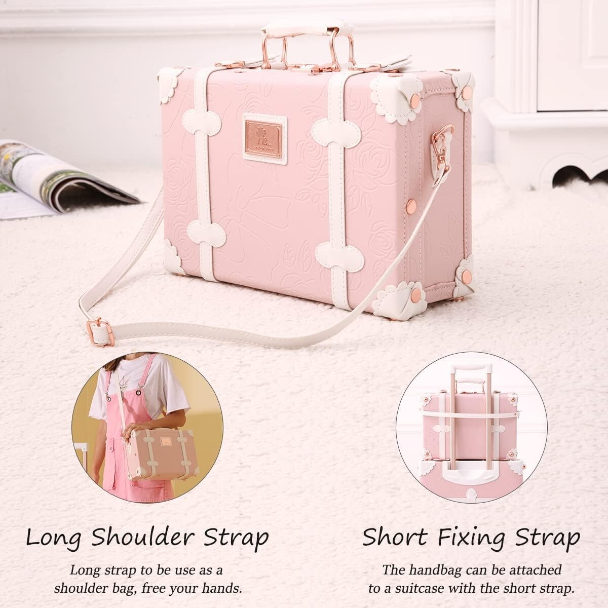 3 Piece Vintage Luggage Women Suitcase Carry On Cosmetic Train Bag 26″+20″+12″