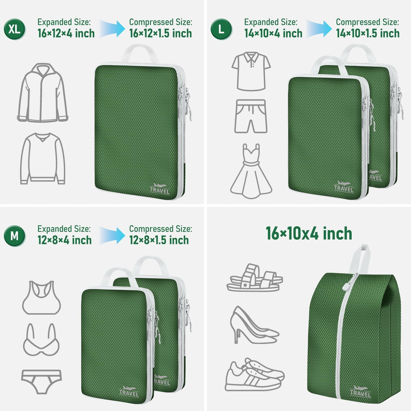 6 Set Compression Packing Cubes, Suitcase Organizer, Lightweight Travel Essen…