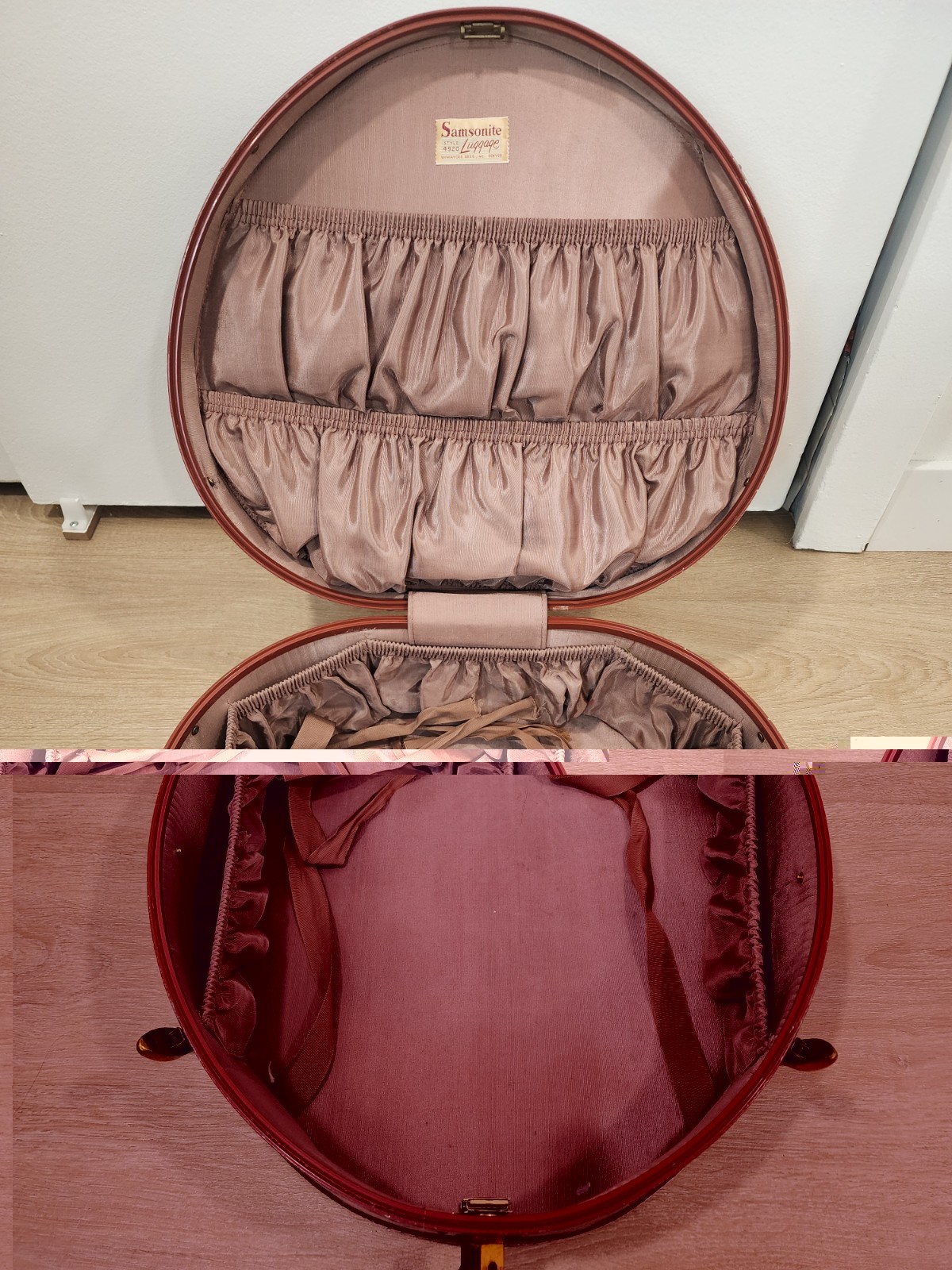 Samsonite 18 inch Vintage Round Hat Box Train Case Suitcase Luggage 4920 Brown
