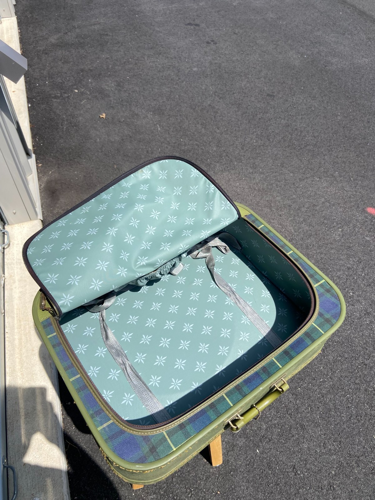 Vintage Green Suitcase Green Tartan Plaid Soft Side Luggage MCM Y2K