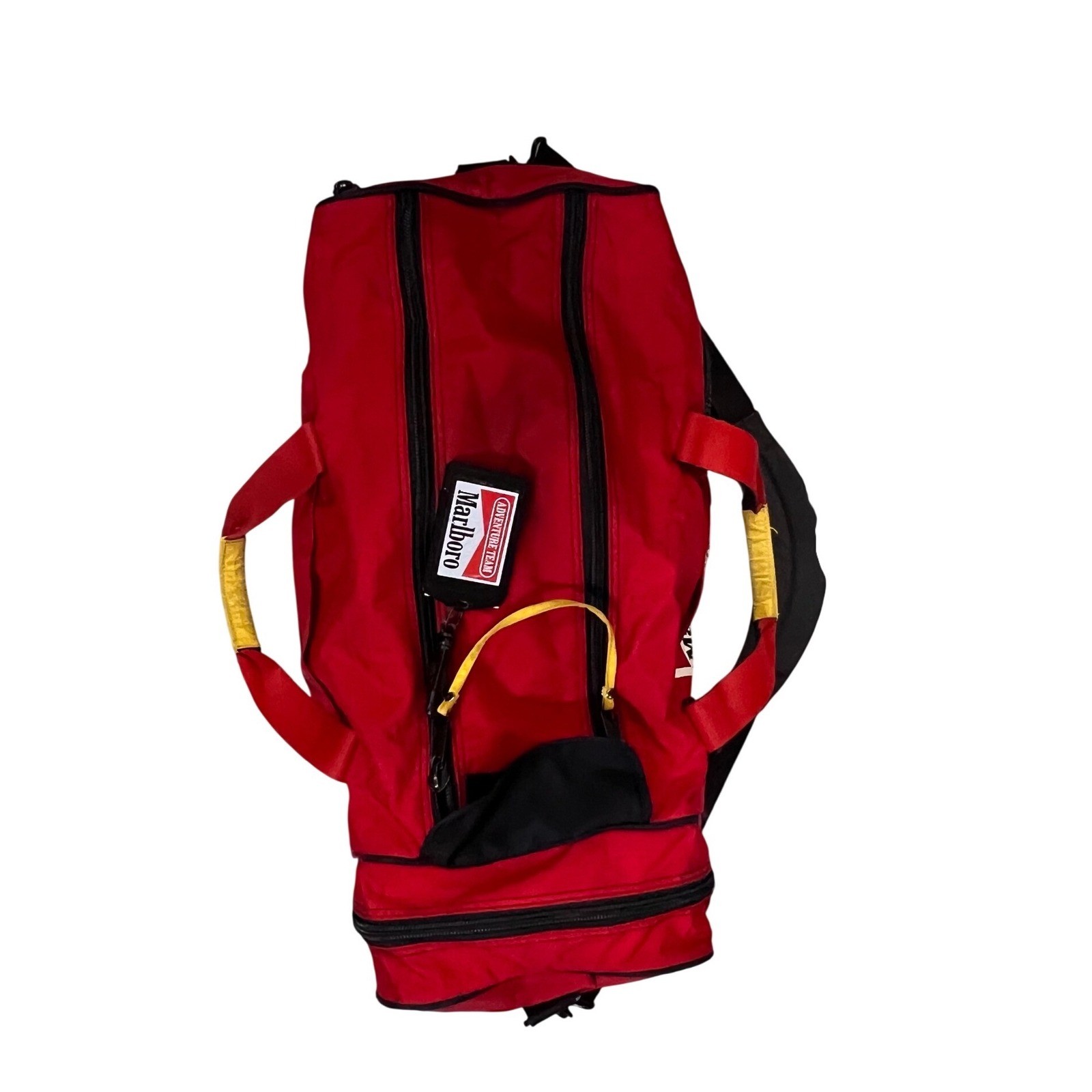 Vintage Marlboro Adventure Team Duffle Bag Red Black 90s Travel Gym Luggage Tag