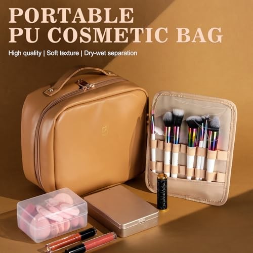XL Makeup Case Premium Makeup Bag with Soft Leather, Waterproof and Durable