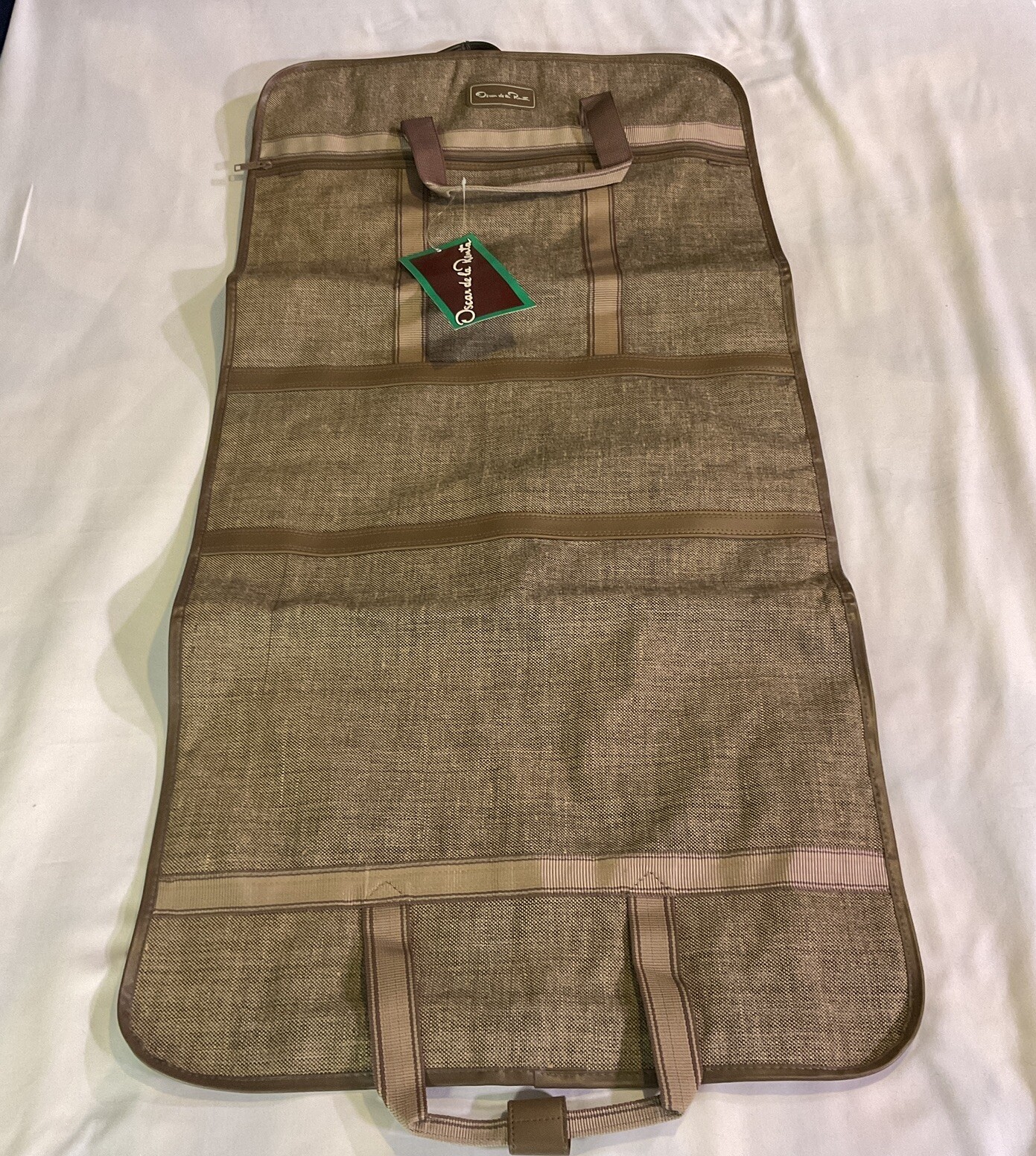 VTG 80’s Oscar De La Renta Tan Tweed Folding Garment Bag Designer Luggage NWT