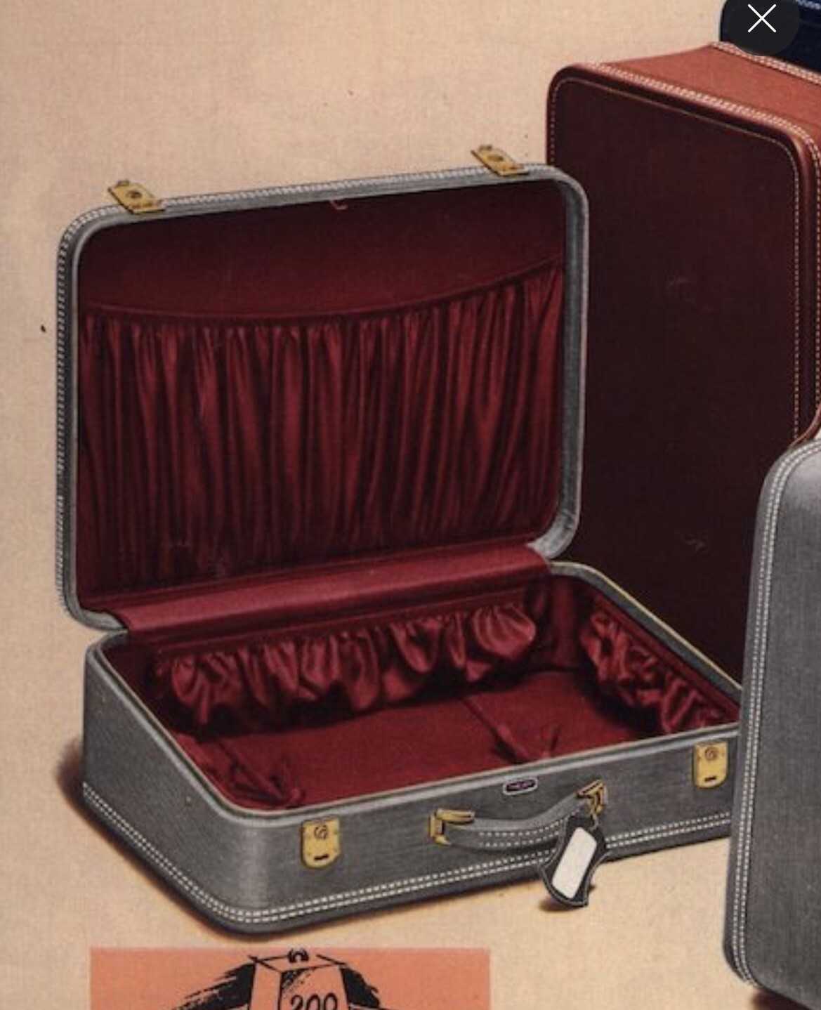 American Tourister Suitcase Gray Hard Shell Hi-Taper 1940s Orange Lining 24” EUC