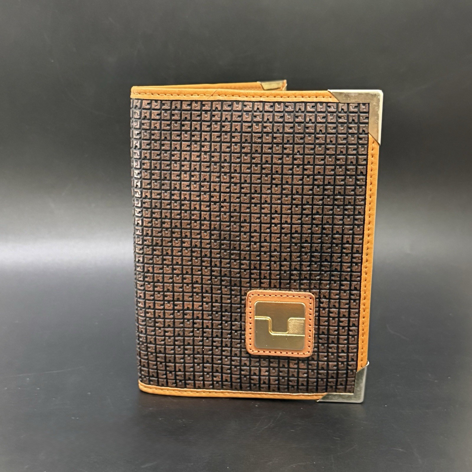 Vintage TED LAPIDUS Paris Monogram Embossed Leather Address Book Cover 5.5X 7.5