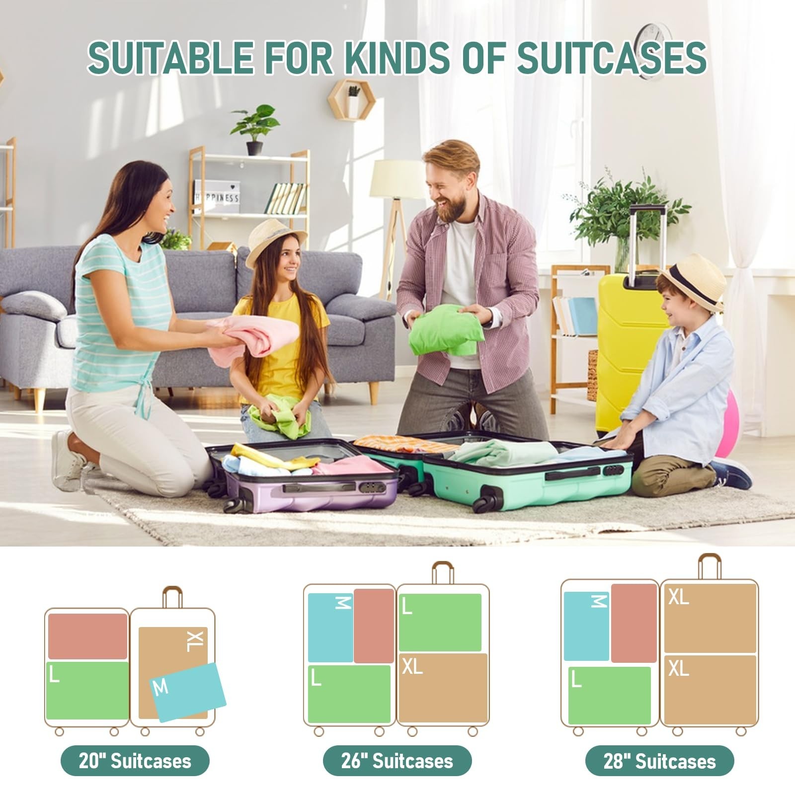 6 Set Compression Packing Cubes, Suitcase Organizer, Lightweight Travel Essen…