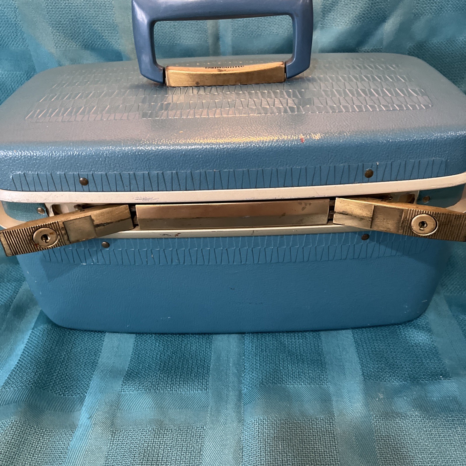 Vintage Blue Samsonite Royal Traveler Vanity Suitcase Travel Case Make- Up Box