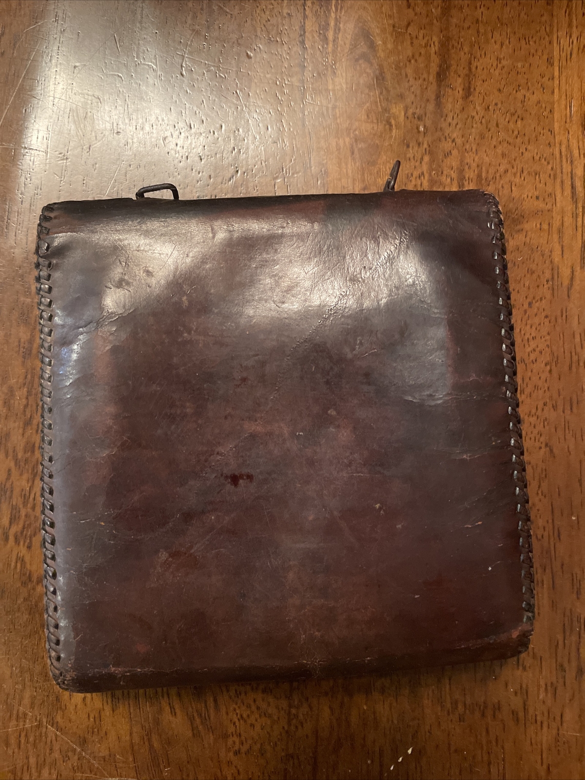 Rare TEXAS ANTIQUE RH JOHN TRUNK Co Leather Cosmetic Travel Bag 6”x5.75”