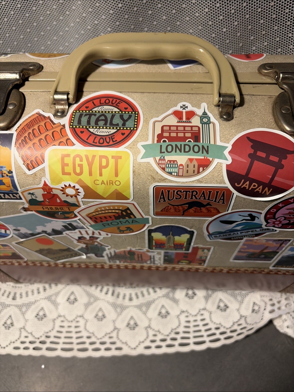 Vintage Carry-On Over Nighter Suitcase World Travel Stickers Retirement Party