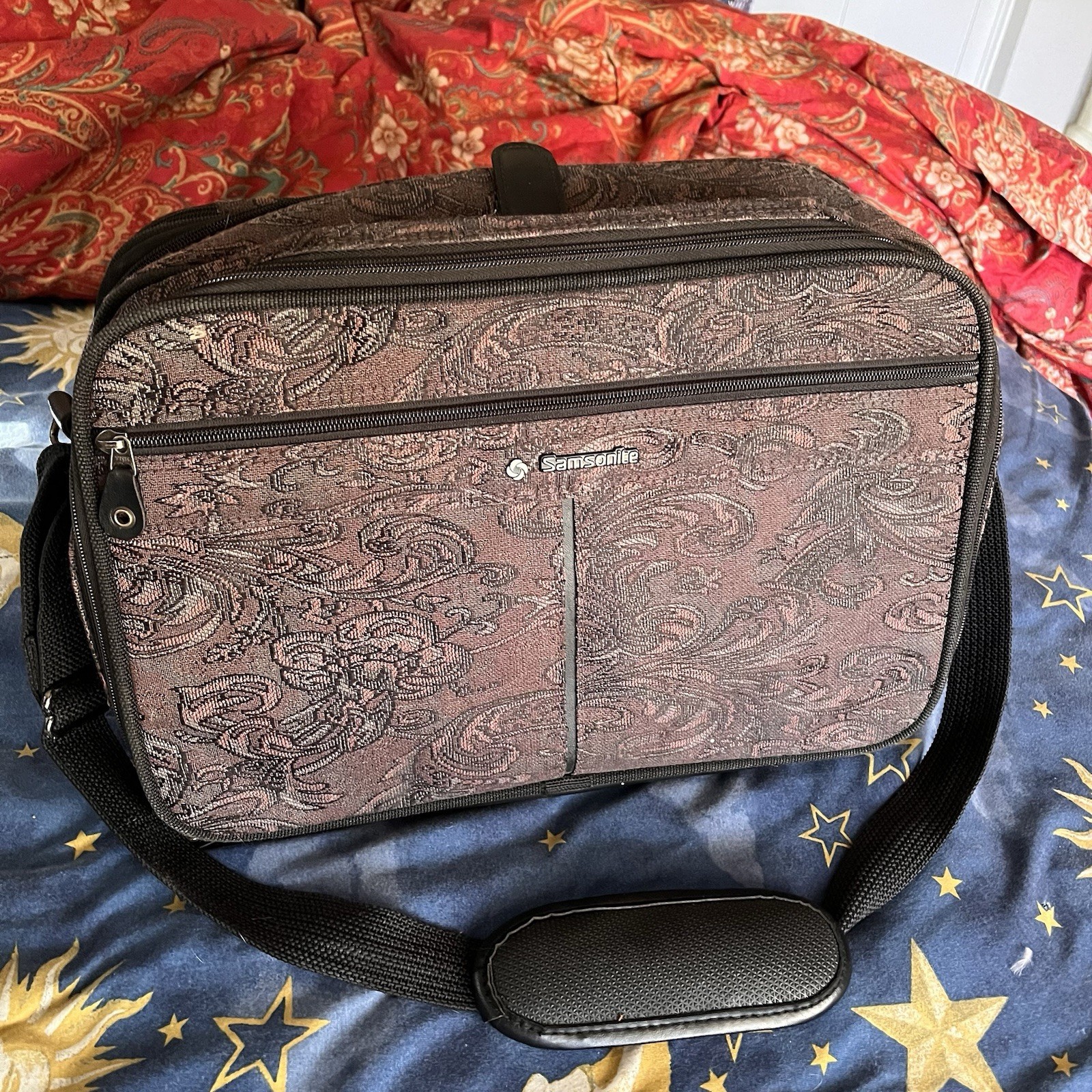 Vtg Samsonite Luggage Carry On Travel Silhouette 5 V Bag Fabric Paisley Floral