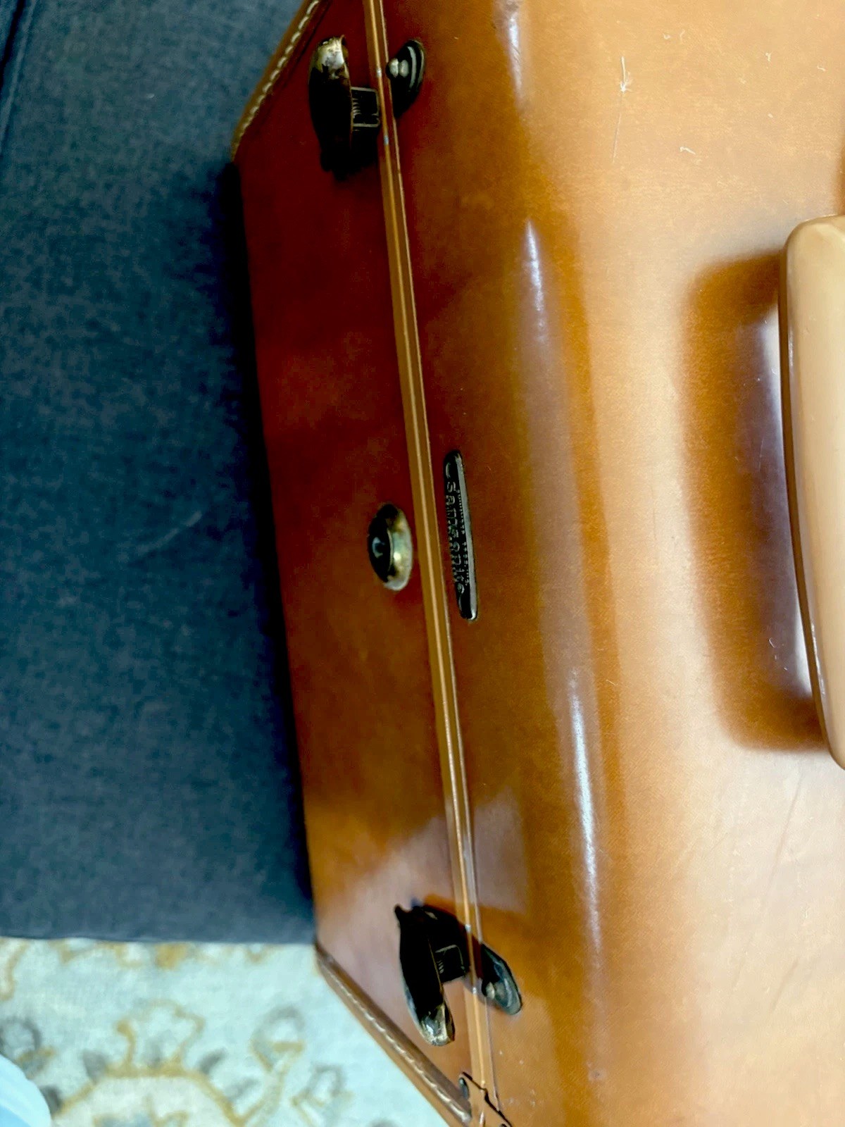 Vintage Samsonite Faux Leather Train Case Makeup Cosmetic Box With Tray 1950s