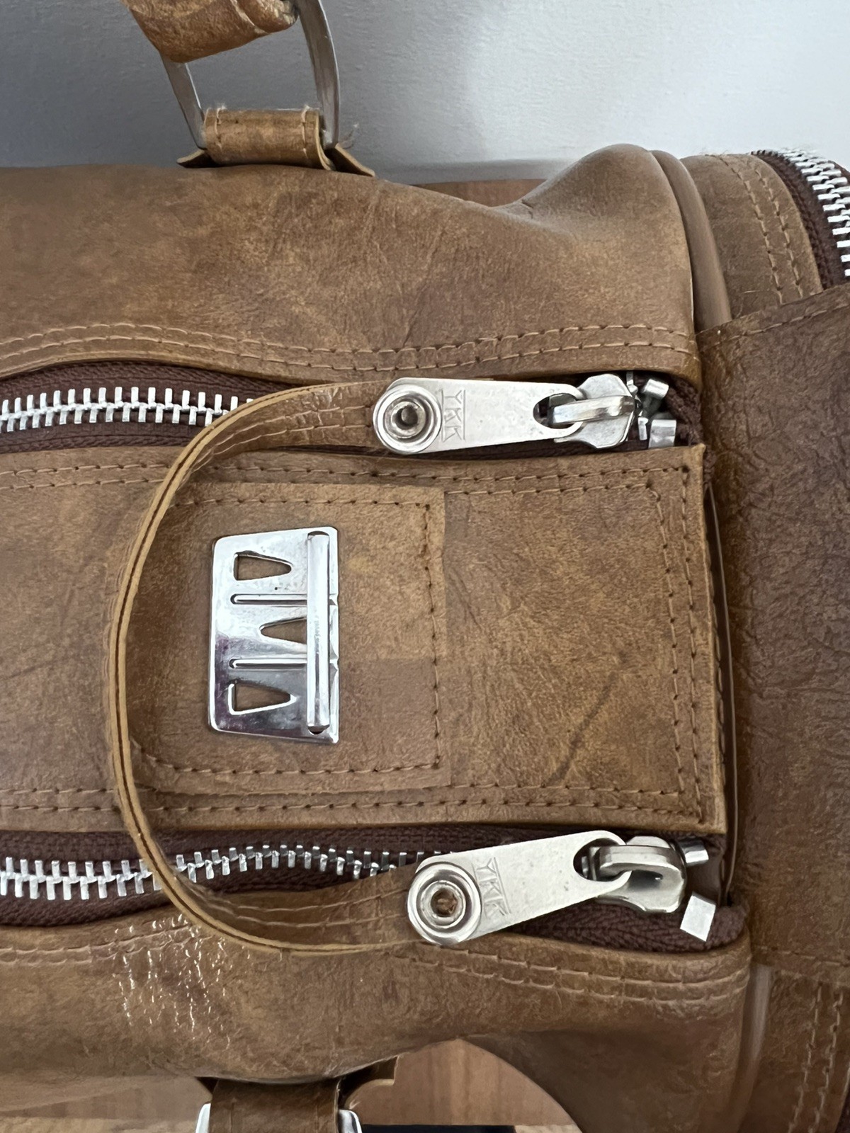 American Tourister Carry On Vintage Duffle Bag Brown Leather Handles & Strap