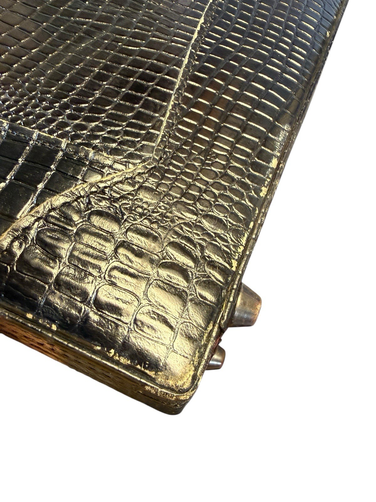 Vintage Expandable Mock Croc Faux Crocodile Leather Briefcase Presto Lock