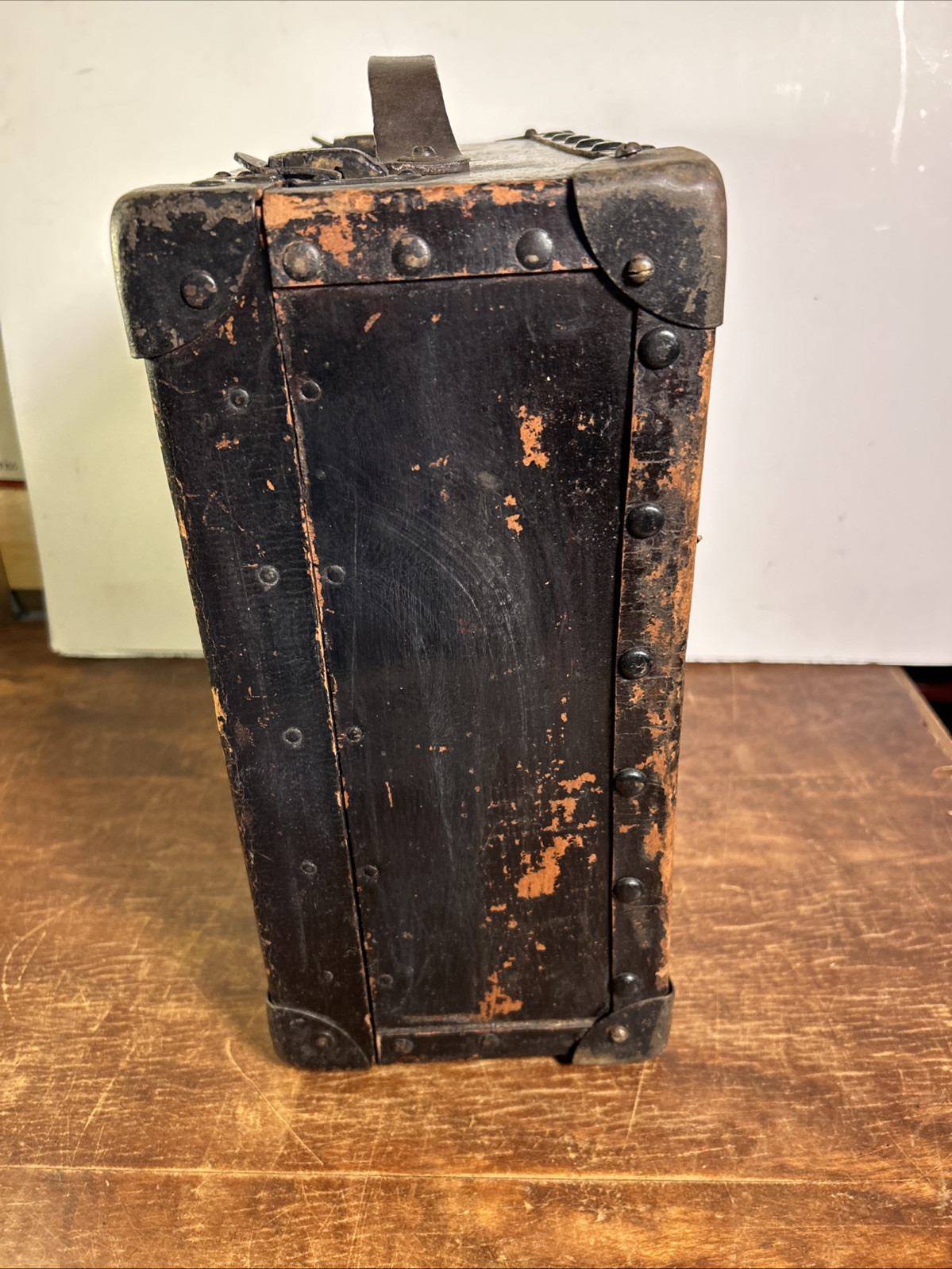 Vintage Tool Box Case Suitcase Hardboard Chipboard Luggage With Leather handle