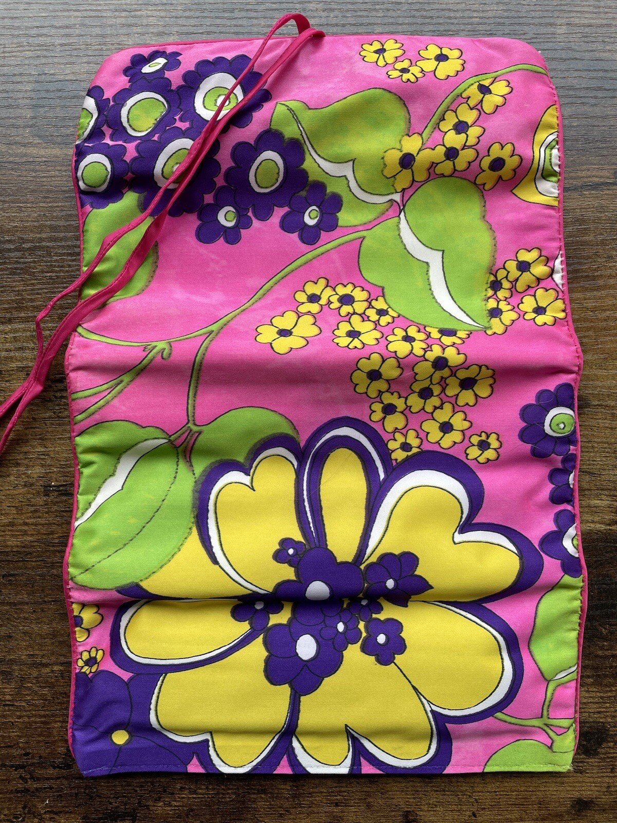 Vintage Flower Power Toiletries Roll Up Bag Retro Travel Case