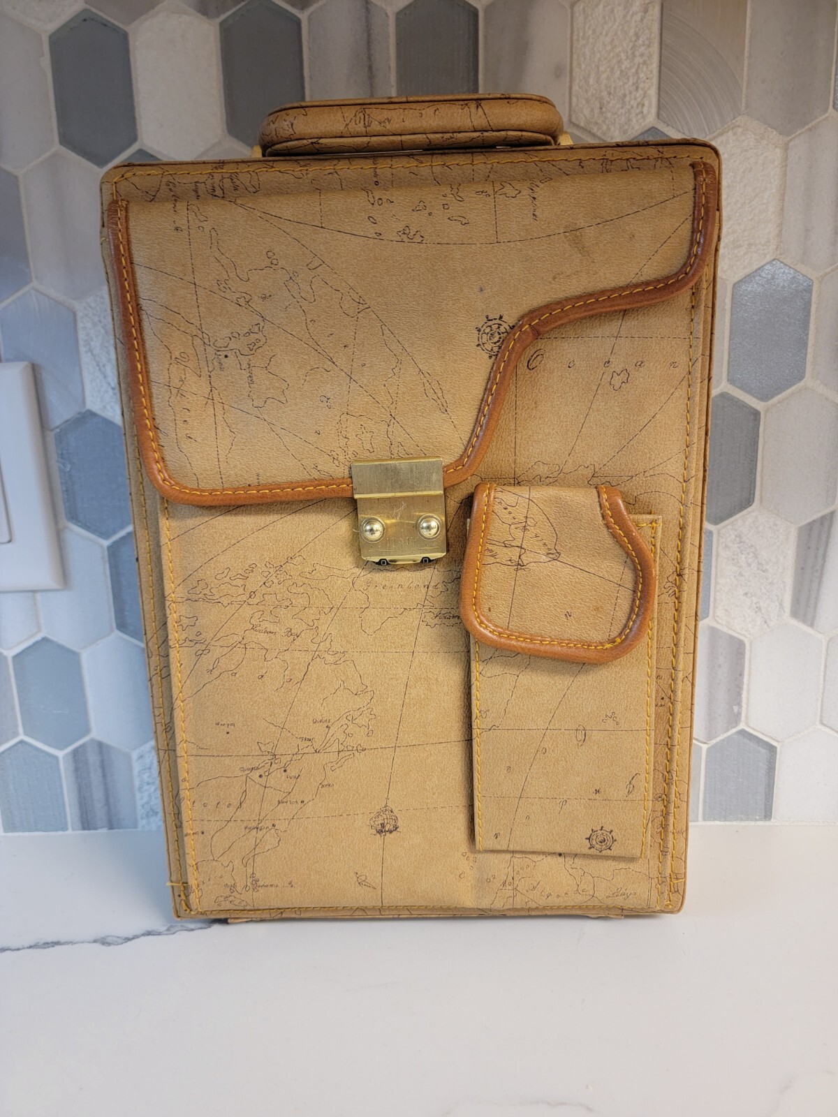 Vintage Briefcase Attache Map Pattern Perfect for Tablets or Art Supplies