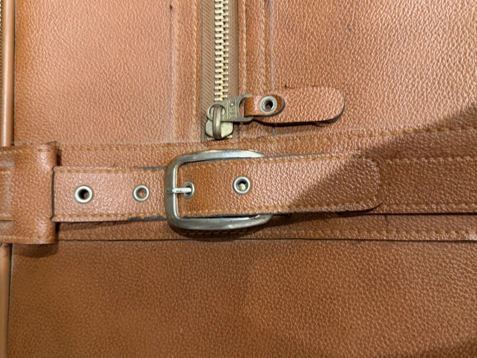 Vintage JC Penney Jaguar Leather Rolling Suitcase Cognac Brown Lock Keys YKK