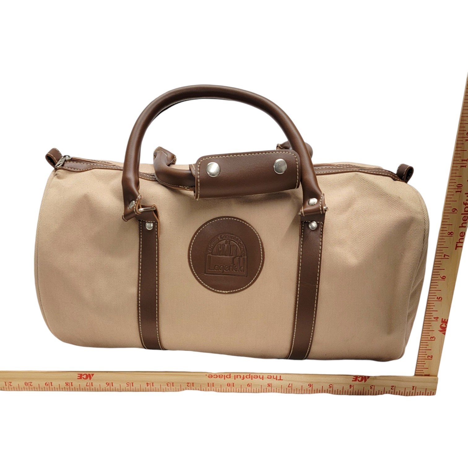 Vintage Karl Lagerfeld Duffle Bag Club Parfums Tan Canvas Travel Gym Weekender