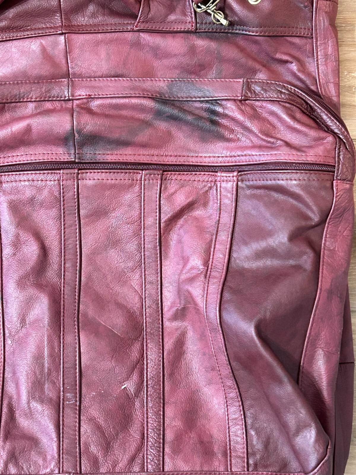 Mexico LEATHER travel SUIT GARMENT BAG pockets Purple Burgundy FOLDING SUITCASE