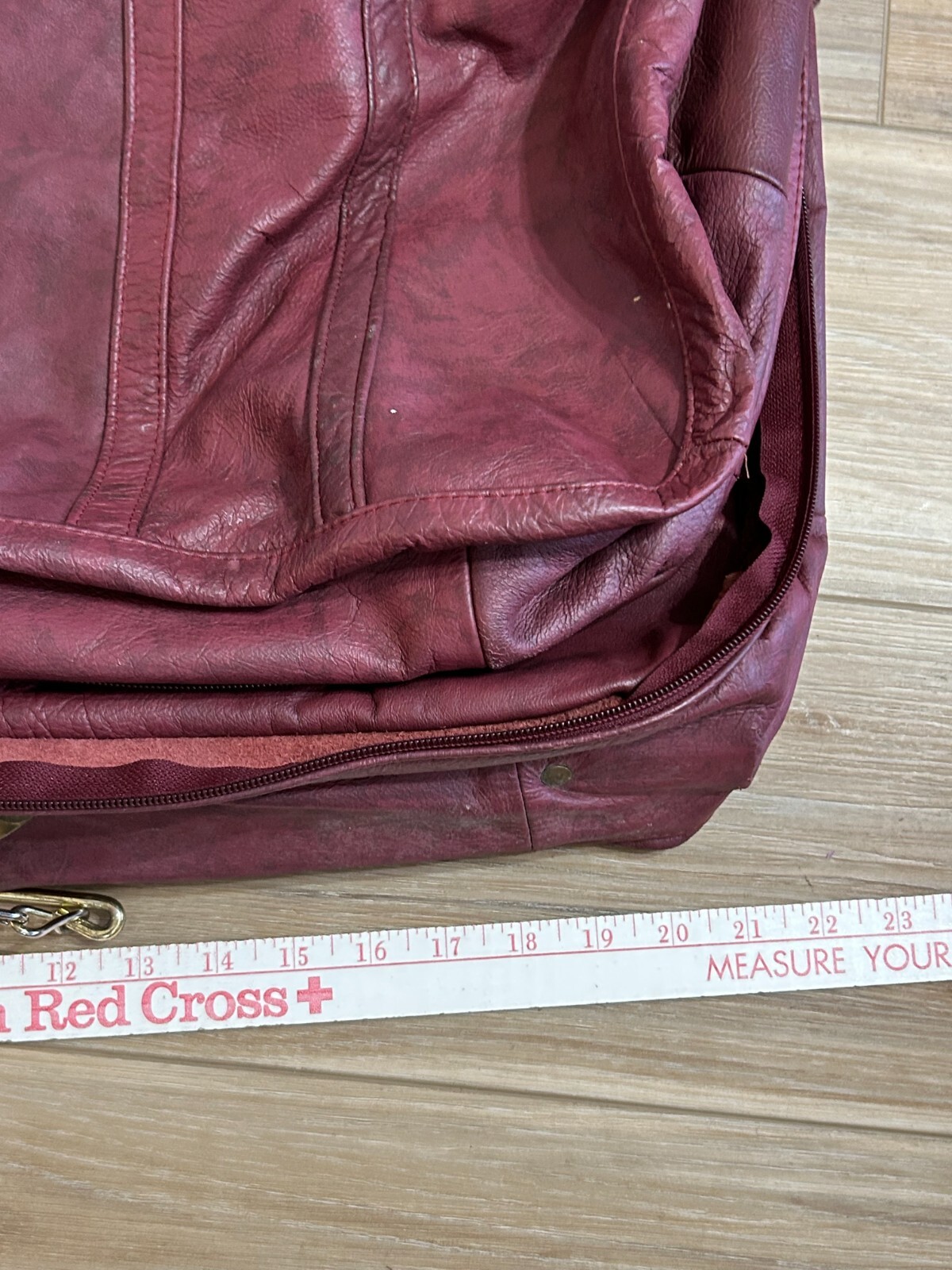 Mexico LEATHER travel SUIT GARMENT BAG pockets Purple Burgundy FOLDING SUITCASE