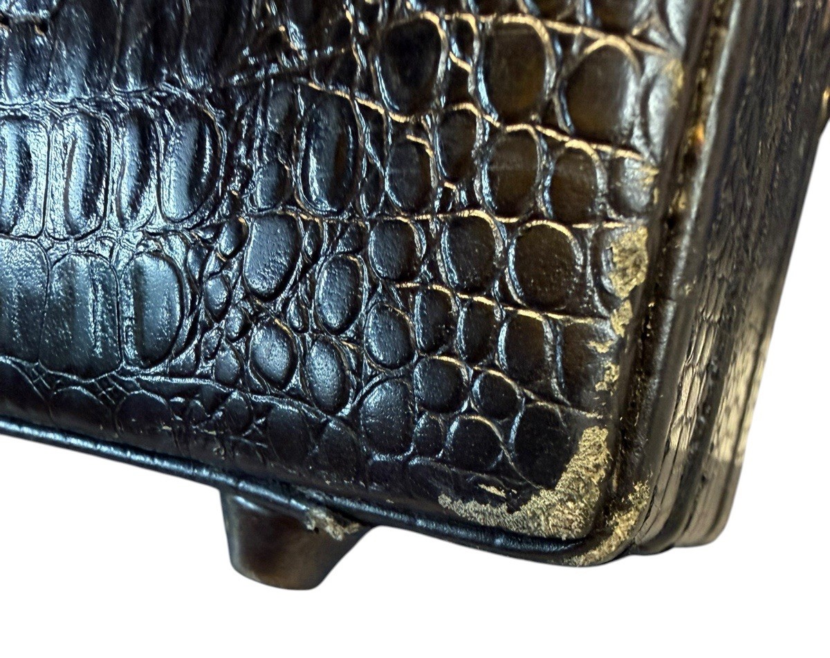 Vintage Expandable Mock Croc Faux Crocodile Leather Briefcase Presto Lock