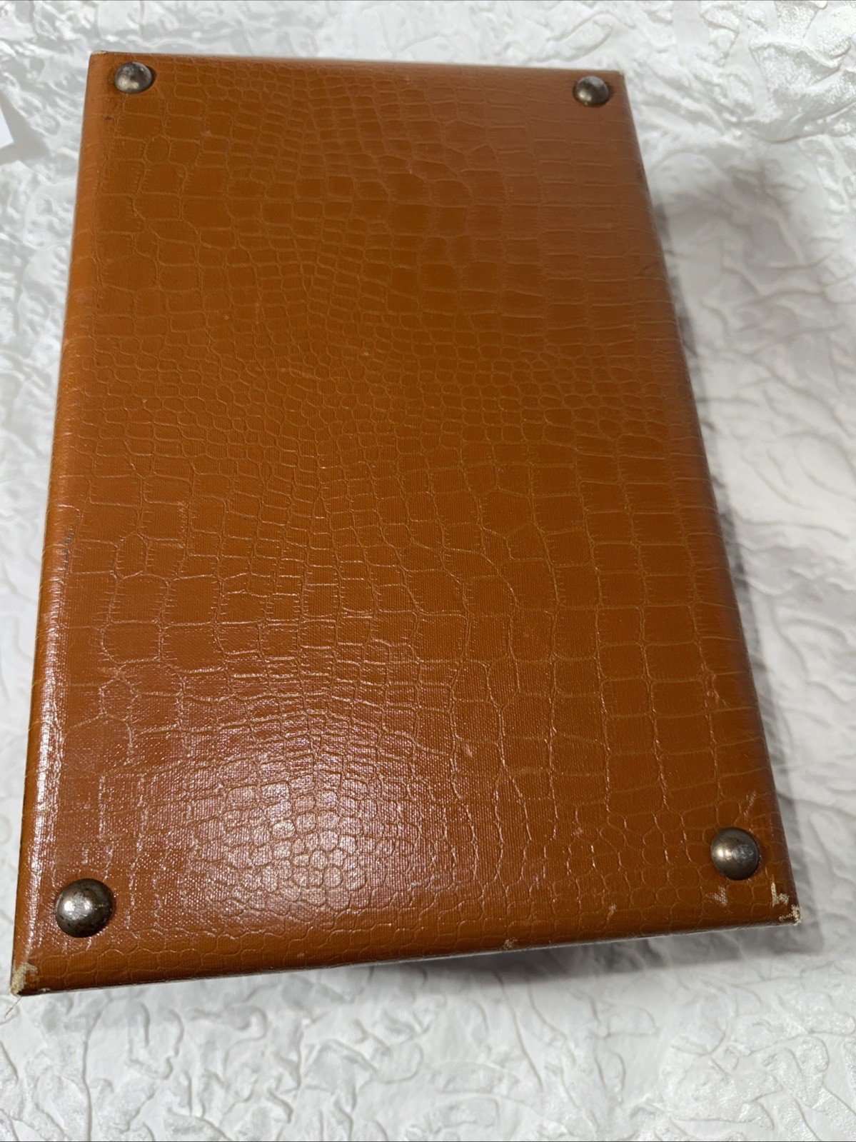Vintage 50’s 60’s 13” Lucite Handle Brass Travel/Storage Case Faux Alligator
